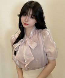 titty＆Co. PETIT by poyo | 【titty&Co.PETIT Produce by POYO】シャイニー刺繍リボンブラウス(シャツ/ブラウス)