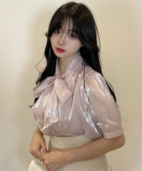 titty＆Co. PETIT by poyo（ティティーアンドコープティバイポヨ）の「【titty&Co.PETIT by POYO】シャイニー刺繍リボンブラウス（シャツ/ブラウス・レディース・ピンク/ホワイト・FREE）」の15枚目の写真