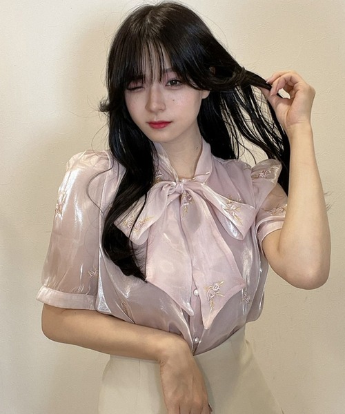 titty＆Co. PETIT by poyo（ティティーアンドコープティバイポヨ）の「【titty&Co.PETIT by POYO】シャイニー刺繍リボンブラウス（シャツ/ブラウス・レディース・ピンク/ホワイト・FREE）」の13枚目の写真