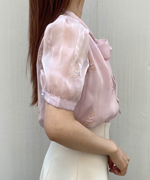 titty＆Co. PETIT by poyo（ティティーアンドコープティバイポヨ）の「【titty&Co.PETIT by POYO】シャイニー刺繍リボンブラウス（シャツ/ブラウス・レディース・ピンク/ホワイト・FREE）」の12枚目の写真