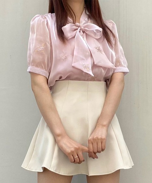 titty＆Co. PETIT by poyo（ティティーアンドコープティバイポヨ）の「【titty&Co.PETIT by POYO】シャイニー刺繍リボンブラウス（シャツ/ブラウス・レディース・ピンク/ホワイト・FREE）」の16枚目の写真