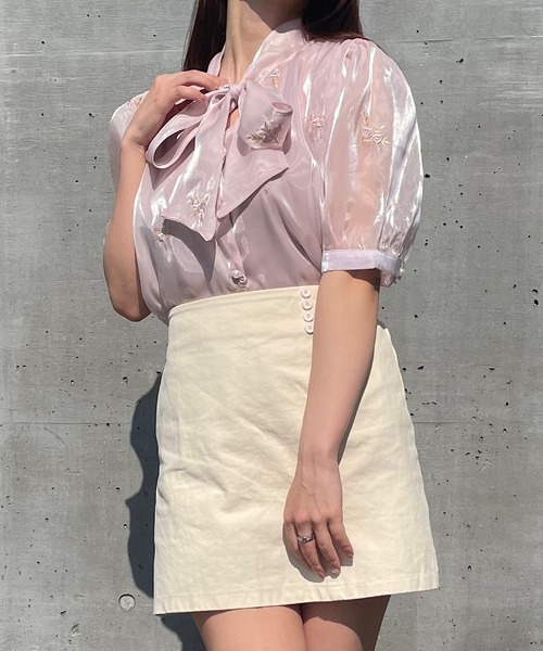 titty＆Co. PETIT by poyo（ティティーアンドコープティバイポヨ）の「【titty&Co.PETIT by POYO】シャイニー刺繍リボンブラウス（シャツ/ブラウス・レディース・ピンク/ホワイト・FREE）」の11枚目の写真