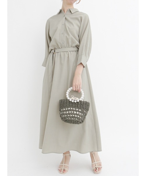 Te chichi（テチチ）の「ウエストベルトシャツワンピース（シャツワンピース・レディース・イエロー/カーキ/モカ・ﾌﾘ-）」の2枚目の写真