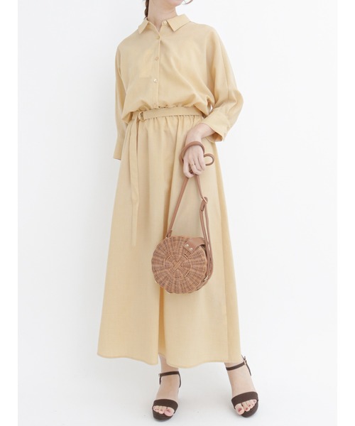 Te chichi（テチチ）の「ウエストベルトシャツワンピース（シャツワンピース・レディース・イエロー/カーキ/モカ・ﾌﾘ-）」の3枚目の写真