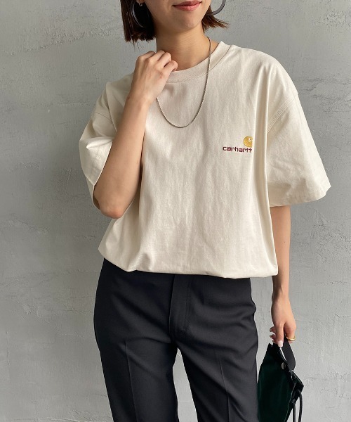 Carhartt WIP（カーハートダブリューアイピー）の「[carhartt WIP/カーハートダブリューアイピー] AMERICAN SCRIPT ワンポイントロゴ刺繍Tシャツ（Tシャツ/カットソー・レディース・ブラック/グレー/ナチュラル/ホワイト/ブラウン/グリーン/ネイビー・L/M/XL/XS/S）」の6枚目の写真