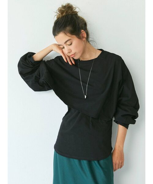 Ungrid(アングリッド)の「レイヤードバックオープンTee(Tシャツ/カットソー・レディース・グリーン/オフホワイト/ブラック・FREE)」の8枚目の写真