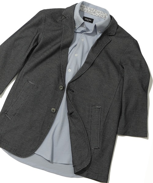 MEN'S BIGI（メンズビギ）の「ハニカムボーダーカットジャケット（テーラードジャケット・メンズ・ホワイト/ネイビー・01/02/03/04）」の2枚目の写真