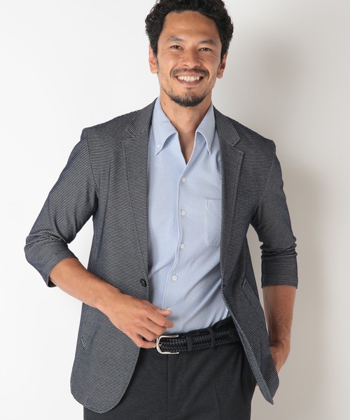 MEN'S BIGI（メンズビギ）の「ハニカムボーダーカットジャケット（テーラードジャケット・メンズ・ホワイト/ネイビー・01/02/03/04）」の6枚目の写真