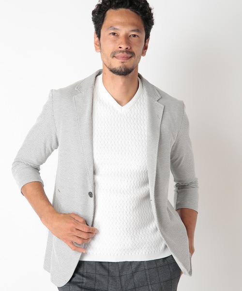 MEN'S BIGI（メンズビギ）の「ハニカムボーダーカットジャケット（テーラードジャケット・メンズ・ホワイト/ネイビー・01/02/03/04）」の22枚目の写真