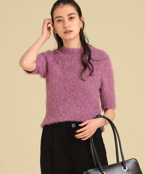 Ray BEAMS(レイビームス)の「Ray BEAMS / フェザー ラメ ハーフスリーブ クルーネック ニット(ニット/セーター・レディース・ライトグレー/パープル系その他2・ONE SIZE)」の7枚目の写真