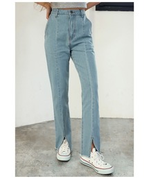 センターライン裾スリットデニムパンツ