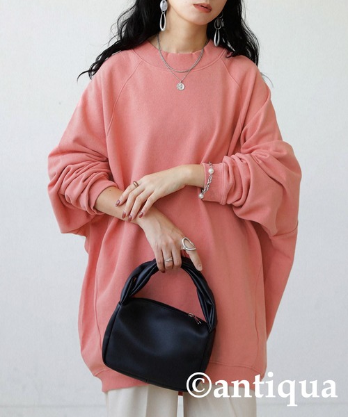 antiqua(アンティカ)の「コクーン裏毛トップス(スウェット・レディース・ピンク/アッシュグレー/カーキ/ブラック/グレイッシュベージュ・FREE)」の5枚目の写真
