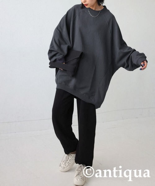 antiqua(アンティカ)の「コクーン裏毛トップス(スウェット・レディース・ピンク/アッシュグレー/カーキ/ブラック/グレイッシュベージュ・FREE)」の9枚目の写真