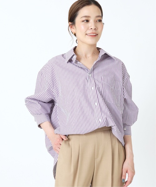 B.C STOCK（ベーセーストック）の「ストライプオーバーシャツ（シャツ/ブラウス・レディース・パープル/グリーン/ブルー・FREE）」の13枚目の写真