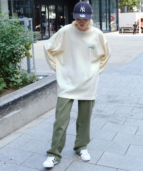 90s   背面超ビッグ刺繍 アーチロゴ 長袖シャツ CODDERR】アーチロゴ刺繍 ビッグシルエットワッフル長袖Tシャツ