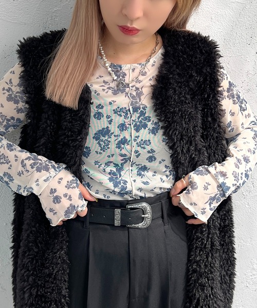 apres jour mignon（アプレジュールミニョン）の「花柄シアートップス【ZOZOTOWN限定アイテム】（Tシャツ/カットソー・レディース・ダークブラウン/グリーン/ブルー・X-LARGE/フリー）」の19枚目の写真