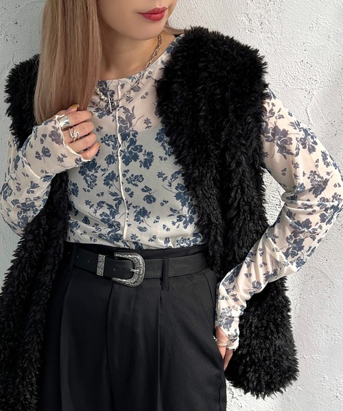 apres jour mignon（アプレジュールミニョン）の「花柄シアートップス【ZOZOTOWN限定アイテム】（Tシャツ/カットソー・レディース・ダークブラウン/グリーン/ブルー・X-LARGE/フリー）」の20枚目の写真