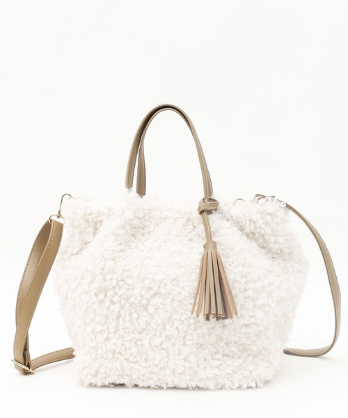 COOCO（クーコ）の「クルクルエコファー２ＷＡＹトートバッグ（トートバッグ・レディース・オフホワイト/ピンクベージュ/ブルーグリーン/ブラウン/グレー・9）」の2枚目の写真