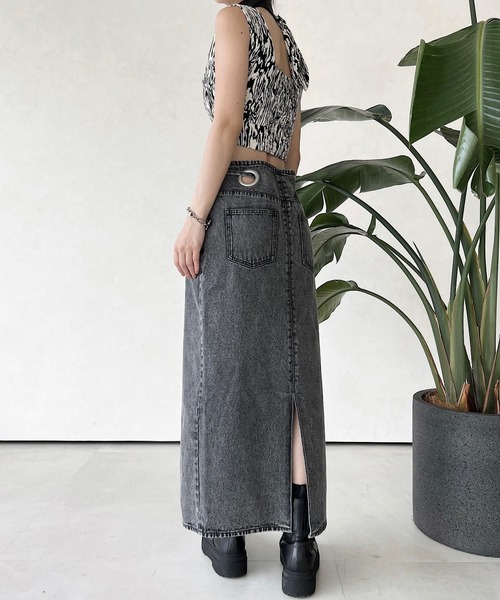 musubore（ムスボレ）の「クラックハトメデニムスカート（デニムスカート・レディース・ブラック・FREE）」の16枚目の写真