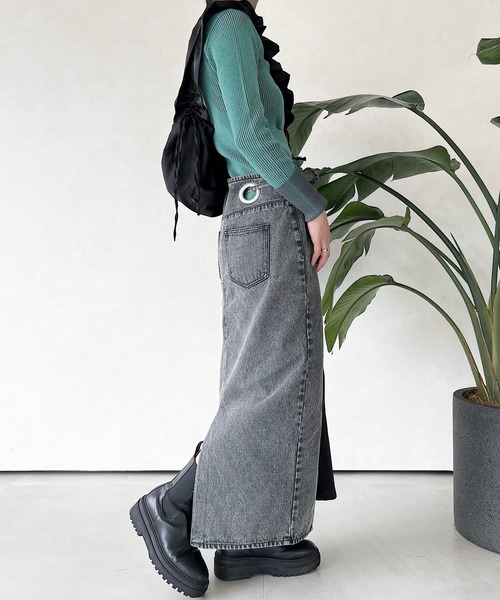 musubore（ムスボレ）の「クラックハトメデニムスカート（デニムスカート・レディース・ブラック・FREE）」の9枚目の写真