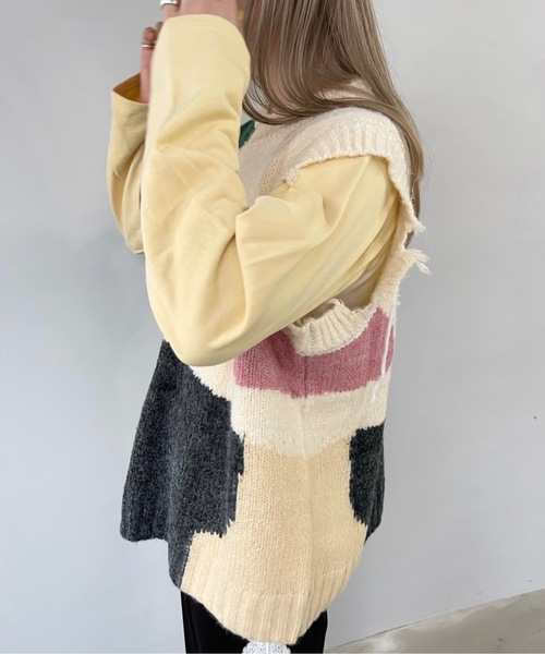 SANSeLF（サンセルフ）の「デザインラグラントップス【SANSeLF】sanw22a072（Tシャツ/カットソー・レディース・ネイビー/ベージュ・FREE）」の17枚目の写真