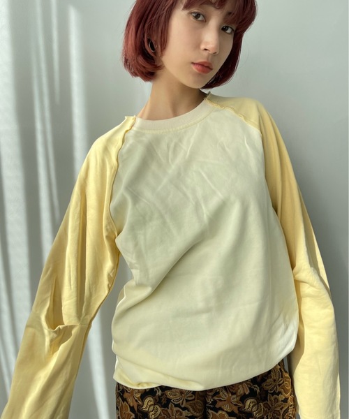 SANSeLF（サンセルフ）の「デザインラグラントップス【SANSeLF】sanw22a072（Tシャツ/カットソー・レディース・ネイビー/ベージュ・FREE）」の5枚目の写真