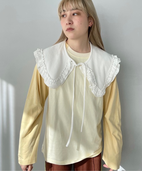 SANSeLF（サンセルフ）の「デザインラグラントップス【SANSeLF】sanw22a072（Tシャツ/カットソー・レディース・ネイビー/ベージュ・FREE）」の7枚目の写真