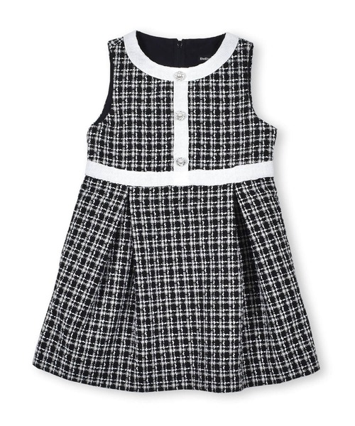 BeBe(ベベ)の「BeBe/【お揃い】ツイードチェックパールボタンジャンパースカート(100~150cm)(ワンピース・キッズ・レッド系その他/ブラック系その他・100/140/130/120/110/150)」の1枚目の写真