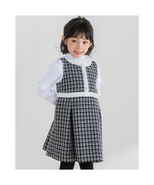BeBe(ベベ)の「BeBe/【お揃い】ツイードチェックパールボタンジャンパースカート(100~150cm)(ワンピース・キッズ・レッド系その他/ブラック系その他・100/140/130/120/110/150)」の21枚目の写真