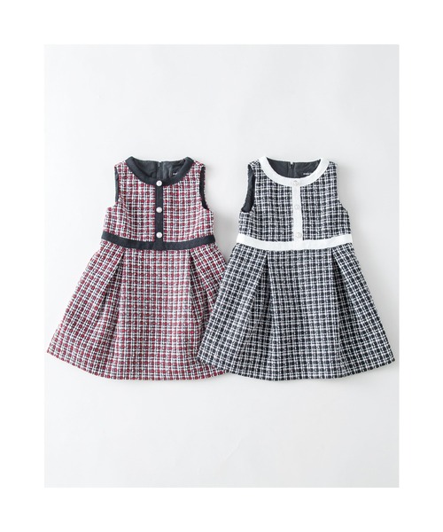 BeBe(ベベ)の「BeBe/【お揃い】ツイードチェックパールボタンジャンパースカート(100~150cm)(ワンピース・キッズ・レッド系その他/ブラック系その他・100/140/130/120/110/150)」の12枚目の写真