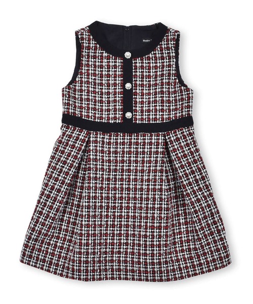 BeBe(ベベ)の「BeBe/【お揃い】ツイードチェックパールボタンジャンパースカート(100~150cm)(ワンピース・キッズ・レッド系その他/ブラック系その他・100/140/130/120/110/150)」の10枚目の写真