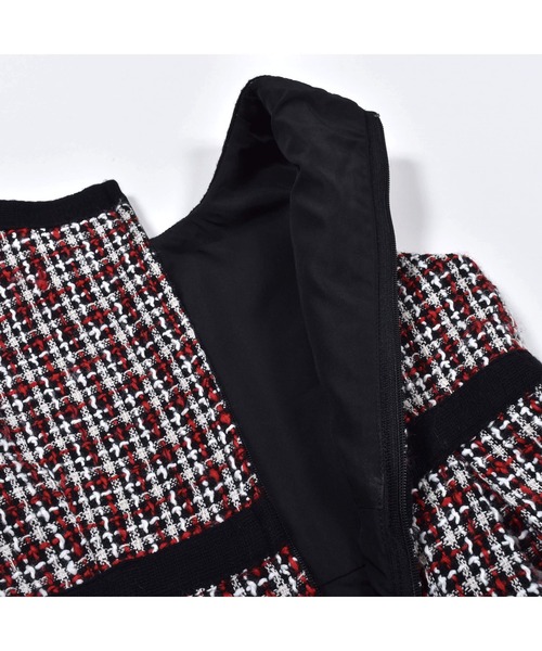 BeBe(ベベ)の「BeBe/【お揃い】ツイードチェックパールボタンジャンパースカート(100~150cm)(ワンピース・キッズ・レッド系その他/ブラック系その他・100/140/130/120/110/150)」の14枚目の写真