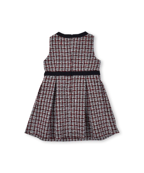 BeBe(ベベ)の「BeBe/【お揃い】ツイードチェックパールボタンジャンパースカート(100~150cm)(ワンピース・キッズ・レッド系その他/ブラック系その他・100/140/130/120/110/150)」の5枚目の写真