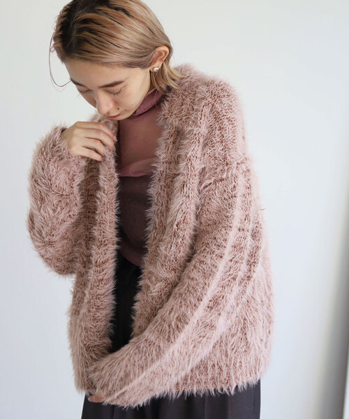 SLOBE citron.(スローブシトロン)の「SLOBE citron.シャギーニットポロカーディガン(ニット/セーター・レディース・グレー/ピンク・FREE)」の1枚目の写真