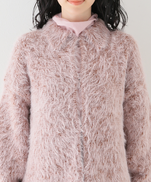 SLOBE citron.(スローブシトロン)の「SLOBE citron.シャギーニットポロカーディガン(ニット/セーター・レディース・グレー/ピンク・FREE)」の5枚目の写真