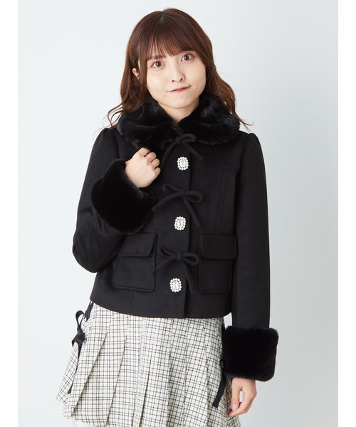 Ank Rouge（アンクルージュ）の「ビジューリボンショートダッフルコート（ダッフルコート・レディース・ピンク/アイボリー/ブラック・M）」の3枚目の写真