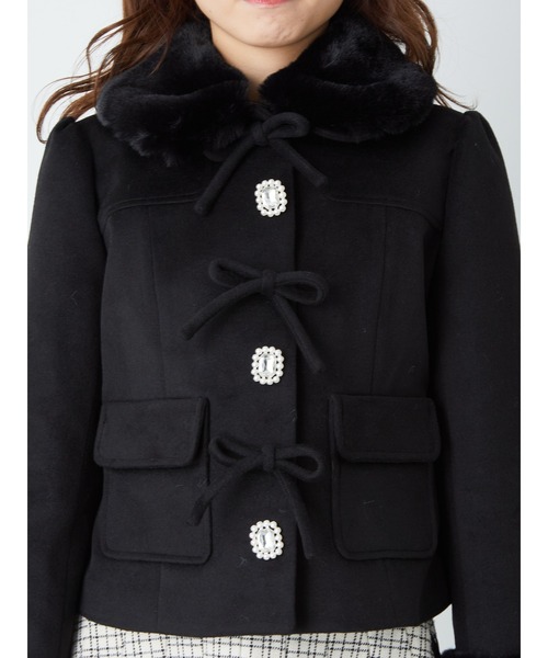 Ank Rouge（アンクルージュ）の「ビジューリボンショートダッフルコート（ダッフルコート・レディース・ピンク/アイボリー/ブラック・M）」の14枚目の写真