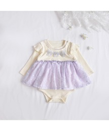 coto cotte（コトコト）の「パンジーモチーフ リブボディ（ロンパース）」