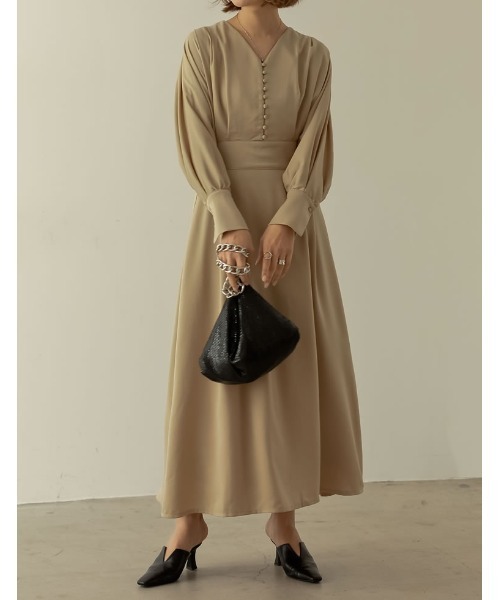 Re:EDIT（リエディ）の「[PREMIUM DRESS COLLECTION][低身長サイズ有]Vネックウエスト切り替えタックフレアワンピース（ワンピース・レディース・ブラック/ラベンダー/ベージュ・LARGE/SHORT/MEDIUM）」の13枚目の写真