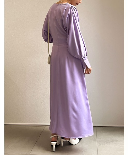 Re:EDIT（リエディ）の「[PREMIUM DRESS COLLECTION][低身長サイズ有]Vネックウエスト切り替えタックフレアワンピース（ワンピース・レディース・ブラック/ラベンダー/ベージュ・LARGE/SHORT/MEDIUM）」の18枚目の写真