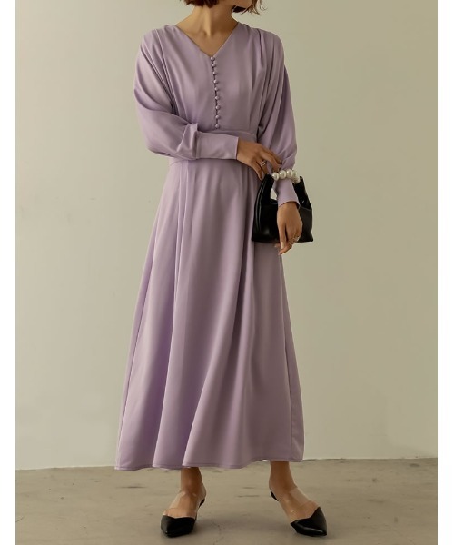 Re:EDIT（リエディ）の「[PREMIUM DRESS COLLECTION][低身長サイズ有]Vネックウエスト切り替えタックフレアワンピース（ワンピース・レディース・ブラック/ラベンダー/ベージュ・LARGE/SHORT/MEDIUM）」の19枚目の写真