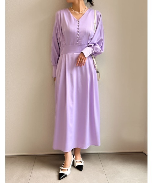 Re:EDIT（リエディ）の「[PREMIUM DRESS COLLECTION][低身長サイズ有]Vネックウエスト切り替えタックフレアワンピース（ワンピース・レディース・ブラック/ラベンダー/ベージュ・LARGE/SHORT/MEDIUM）」の17枚目の写真