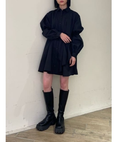 SLY スライ 膝丈シャツワンピース size 1 セール】ASYMMETRY TUCK MINI OP アシンメトリー タック ミニ