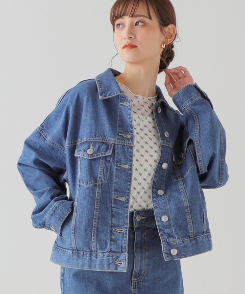 Honeys（ハニーズ）の「ゆるＧジャン（デニムジャケット・レディース・インディゴブルー/グリーン/ライトインディゴブルー/アイボリー・L/LL/S/M）」の4枚目の写真