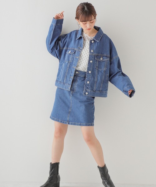 Honeys（ハニーズ）の「ゆるＧジャン（デニムジャケット・レディース・インディゴブルー/グリーン/ライトインディゴブルー/アイボリー・L/LL/S/M）」の5枚目の写真