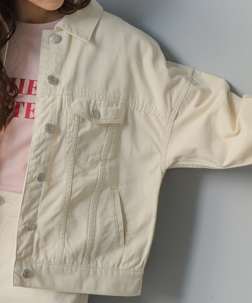 Honeys（ハニーズ）の「ゆるＧジャン（デニムジャケット・レディース・インディゴブルー/グリーン/ライトインディゴブルー/アイボリー・L/LL/S/M）」の16枚目の写真