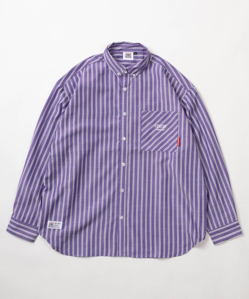 VISION STREET WEAR(ヴィジョンストリートウェア)の「【VISION STREET WEAR/ヴィジョンストリートウェア】ワンポイント刺繍 ストライプ ボタンダウンシャツ/長袖シャツ/ビッグシルエット(シャツ/ブラウス・メンズ・サックスブルー/グリーン/パープル/イエロー・M/L/XL)」の5枚目の写真