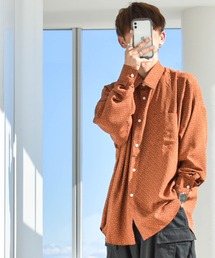 ポリ総柄プリント(B柄) ドロップショルダー LSシャツ