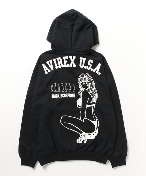 AVIREX(アヴィレックス)の「《WEB&DEPOT限定》BLACK SCORPION SWEAT PULL OVER PARKA/ ブラックスコーピオン パーカー(パーカー・レディース・オリーブ系/マスタード/ブラック・2XL/F/L/XL/M)」の1枚目の写真