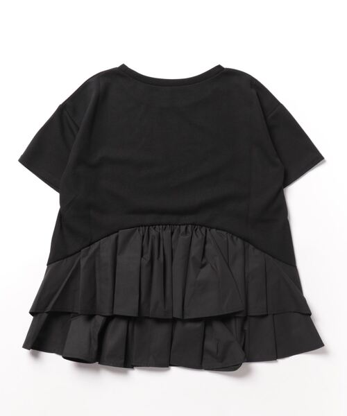 INTERPLANET（インタープラネット）の「ミラノリブＢＡＣＫフリル異素材プルオーバー（Tシャツ/カットソー・レディース・ブラック/オフホワイト/グレイッシュベージュ・FREE）」の4枚目の写真